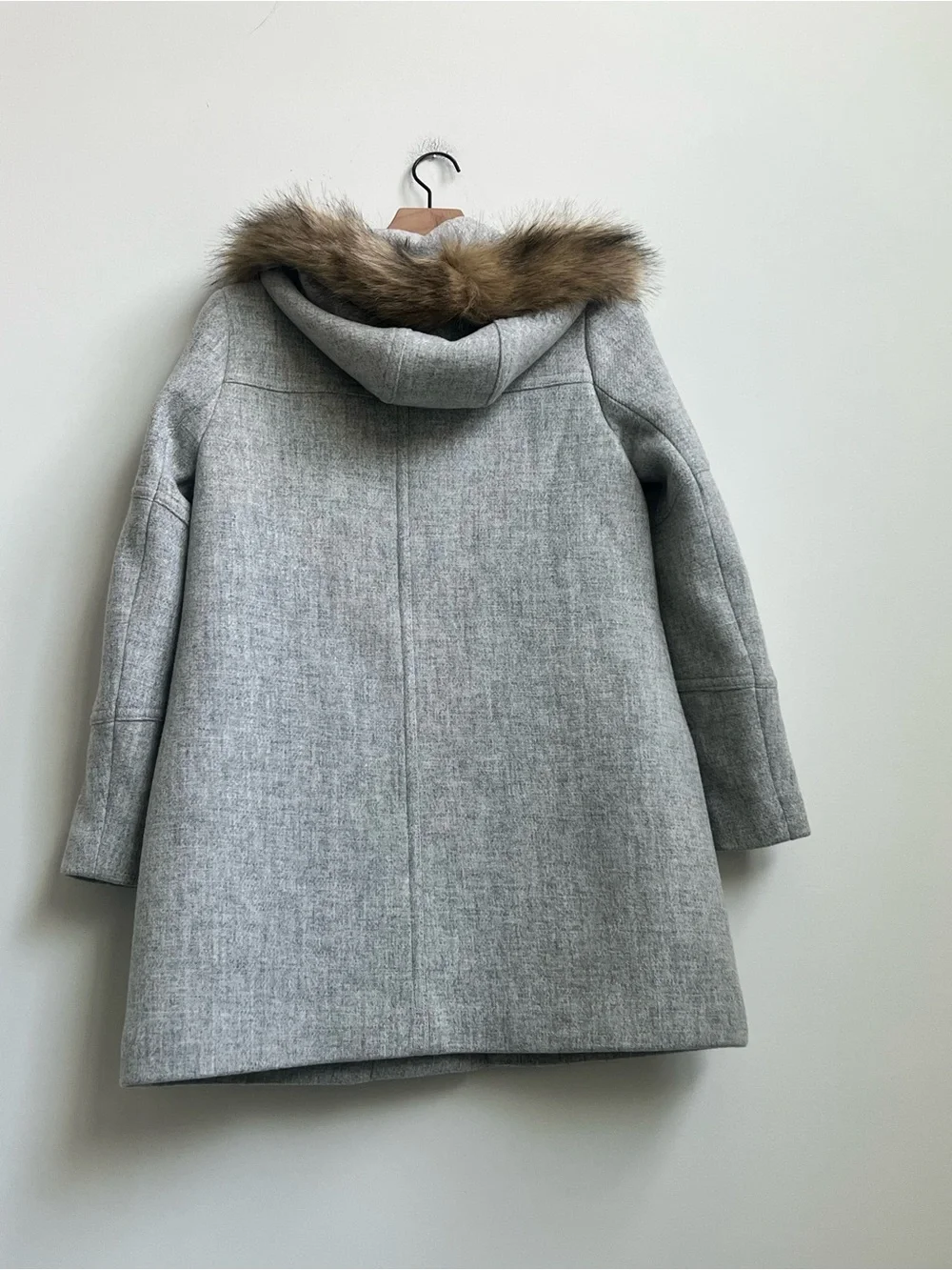 J.Crew Wool Nello Gorri Chateau Faux Fur Hood Parka Coat Sz 2 Quiet Luxury Gray - Picture 10 of 16